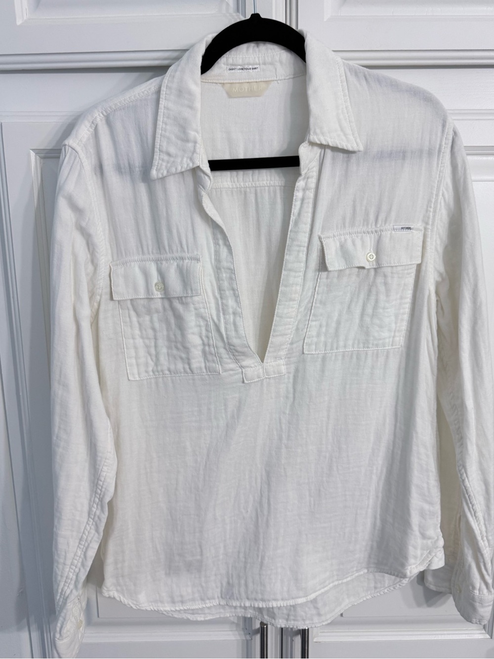 MOTHER White Popover Button-Front Utility Shirt